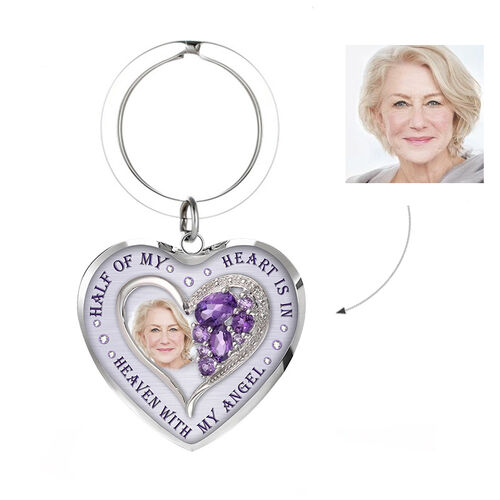 "Half Of My Heart Is In Heaven With My  Angel" Personalized Memorial Photo Keychain
