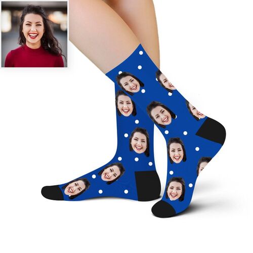 Custom Face Picture Funny Socks with White Polka Dots