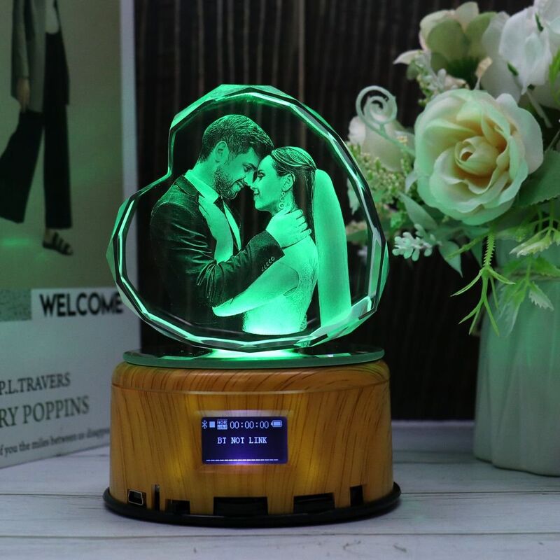 Personalisierte 3D Bluetooth Foto Kristall Herz Polyeder mit Lautsprecher Lampe Basis
