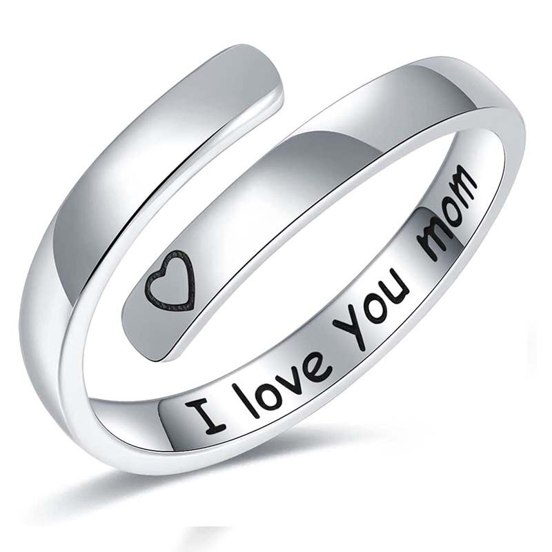 "I Love You Mom" Custom Heart Engraving Ring