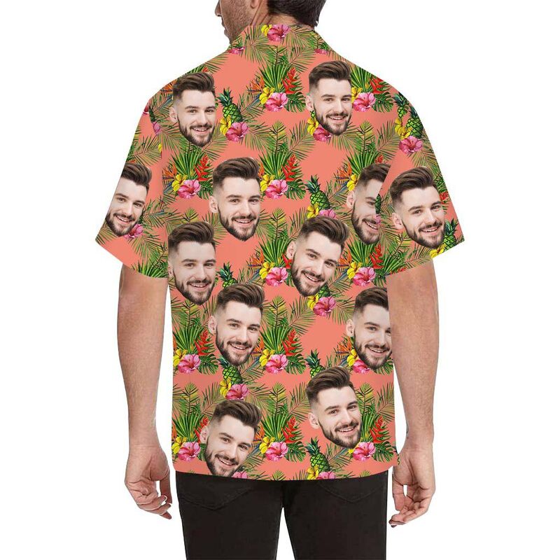 Chemise hawaïenne à impression intégrale pour hommes, avec visage personnalisé, plantes et fruits d'été