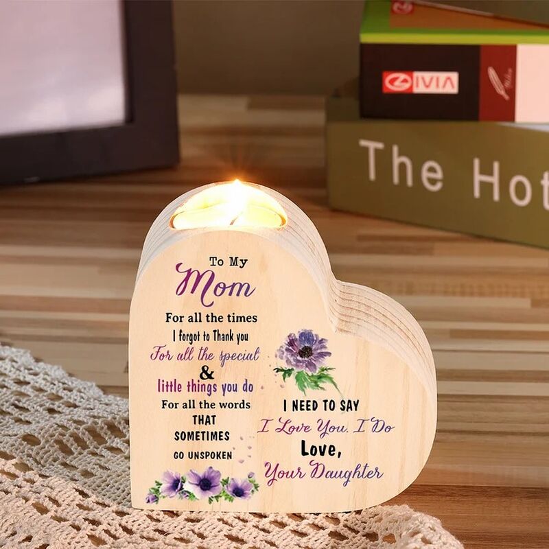 Hölzerne Herz Kerzenhalter Geschenk für Muttertag mit Blumenmuster