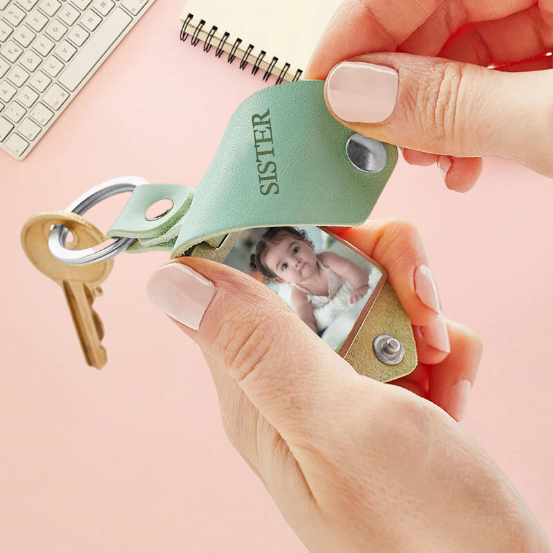 Personalisierter Mini Foto Leder Schlüsselanhänger für Männer