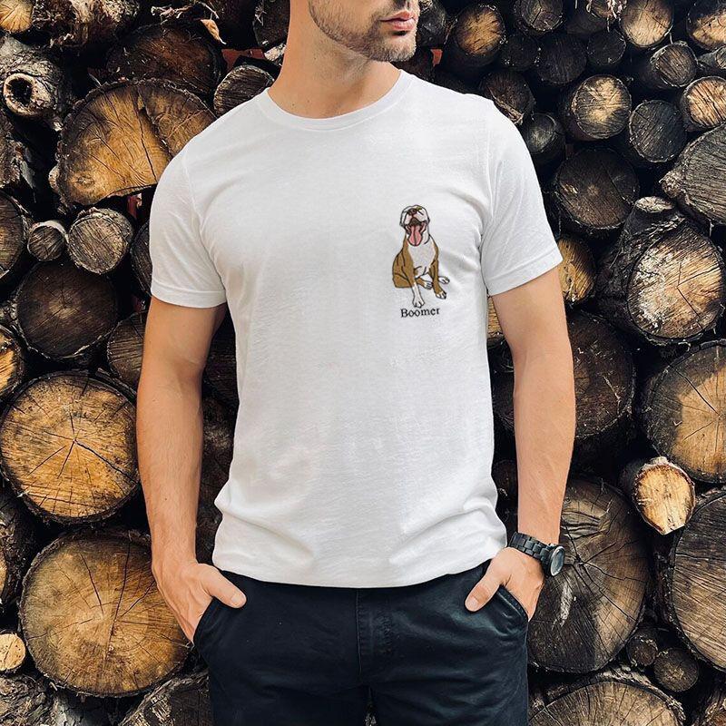 T-shirt personnalisé avec photo brodée de la couleur de l'animal Cadeau adorable pour un père aimant son animal de compagnie