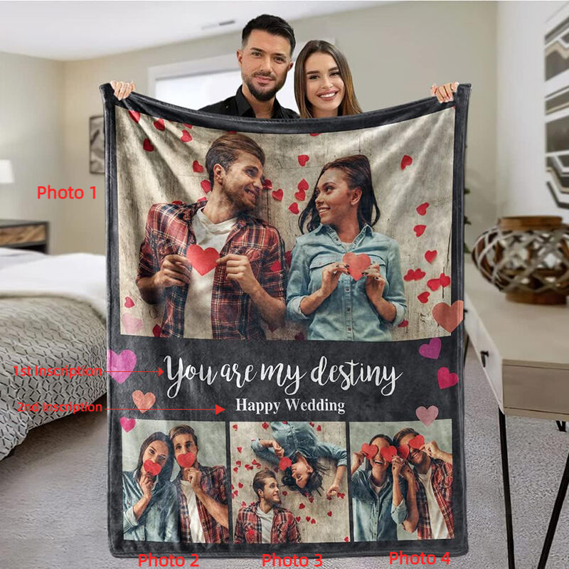 Personalized Picture Blanket with Cute And Colorful Heart Pattern Romantic Gift for Valentine's Day