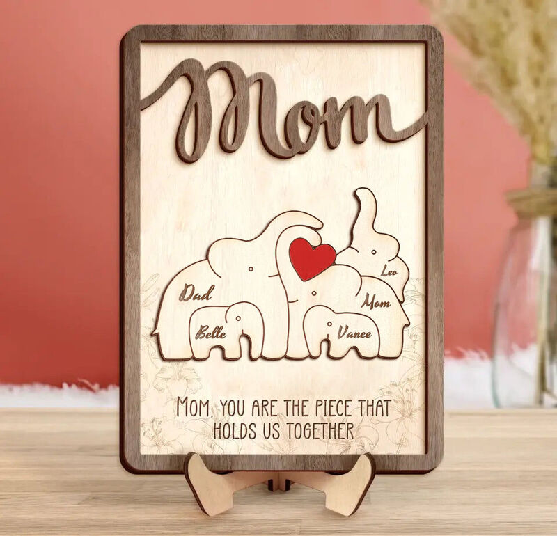 Personalized Elephant Family Puzzle Frame Best Mother's Day Gift