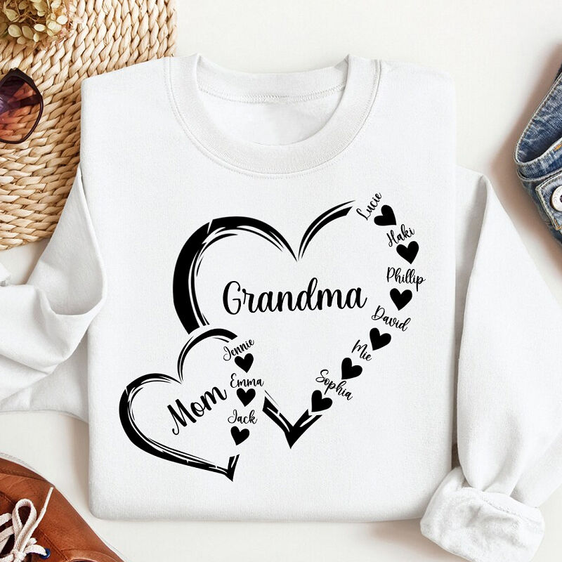 Sweatshirt personnalisé Grand-mère et Maman Connected By Love Heart Design Cadeau unique pour la fête des mères