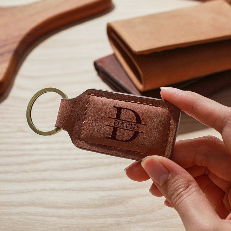 Personalized Leather Keychain With Custom Name And Initials For Dad