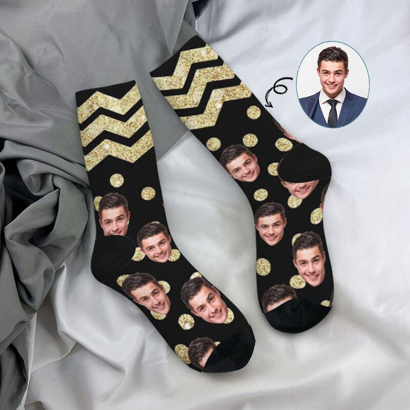 Personalized Face Socks Gold Polka Dot Pattern Christmas Gift for Men