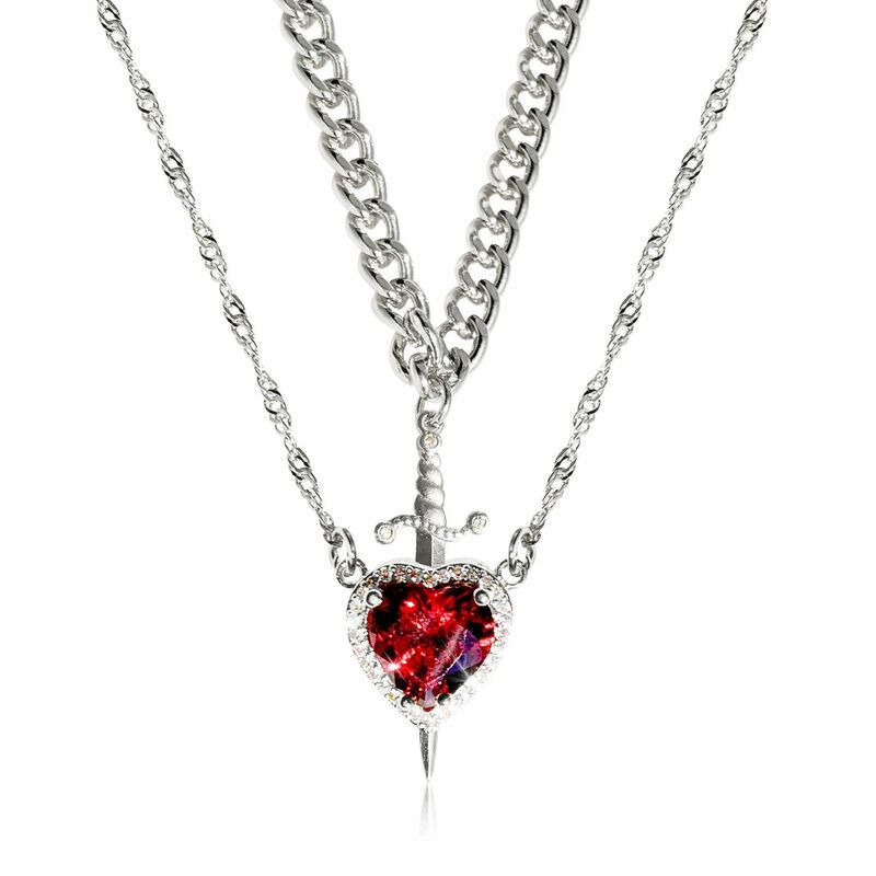 Ensemble de collier avec dagues en forme de cœur en cristal rouge Cadeau mignon pour la Saint-Valentin pour les couples