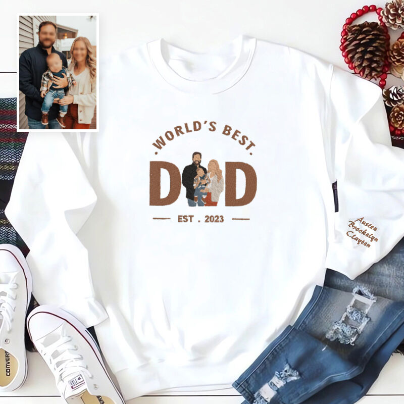 Personalized Sweatshirt Embroidered World's Best Dad with Custom Photo Unique Gift for Father's Day