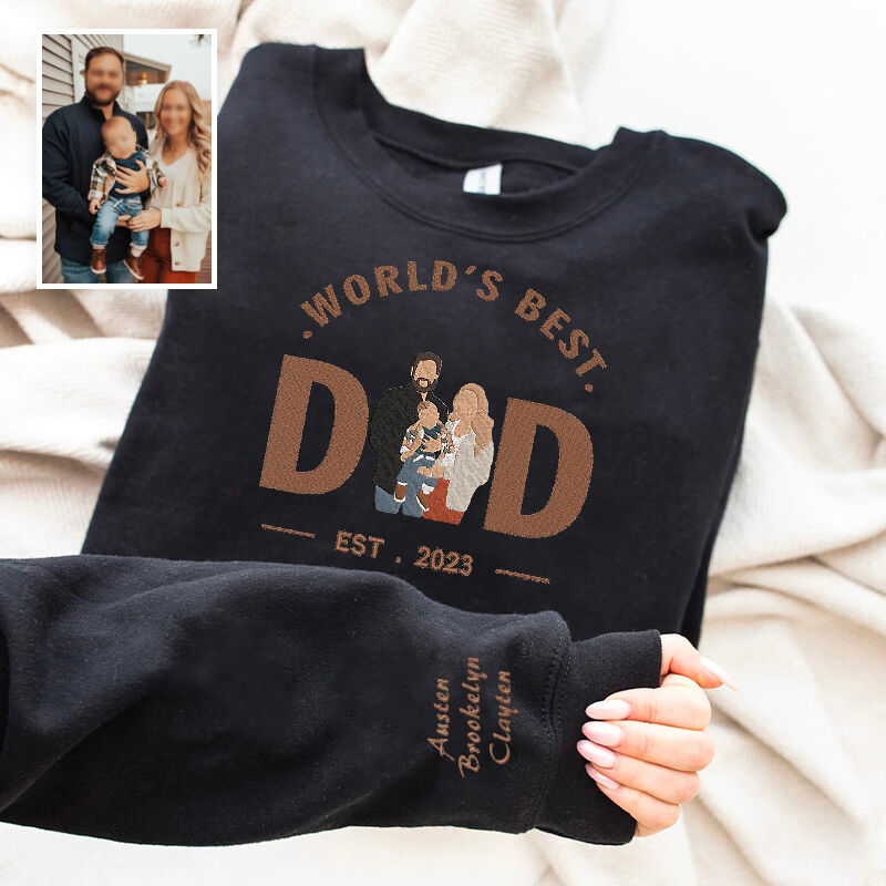 Personalized Sweatshirt Embroidered World's Best Dad with Custom Photo Unique Gift for Father's Day