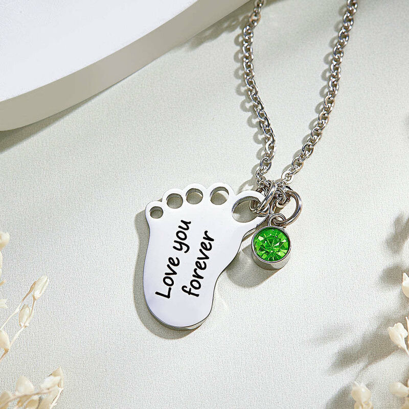 Personalized Foot Necklace with Birthday Stone Special Gift for New Mom
