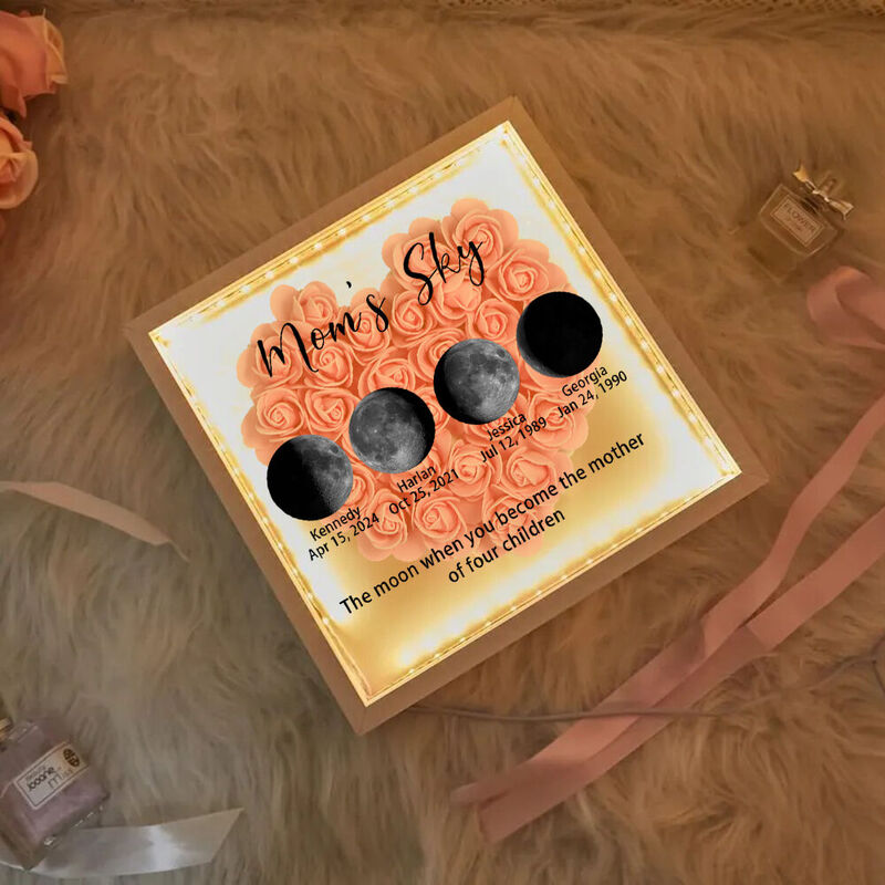 Personalized Moon Phase Flower Shadow Box Photo Frame with Light Mother's Day Gift
