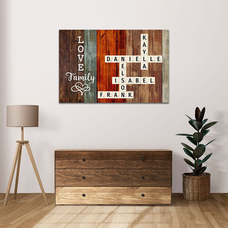 Personalized Name Crossword Canvas Wall Art Precious Gift for Parents "Love Family"