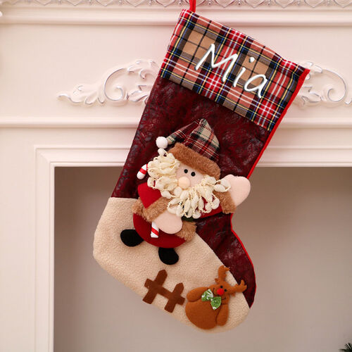 Personalized Plaid Elk Santa Custom Name Christmas Socks