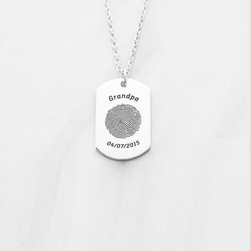 Personalized Fingerprint Jewelry Necklace Engraved Your Own Text & Birthdate for Men
