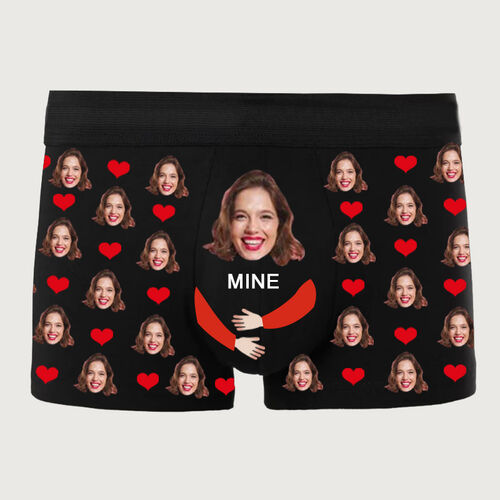 Personalized Men Underwear Custom Face with Red Heart Valentine's Day Gift