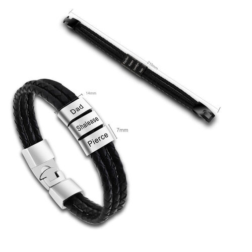 Personalized Vintage Multilayer Leather Rope Stainless Steel Men Bracelet Custom Family Name