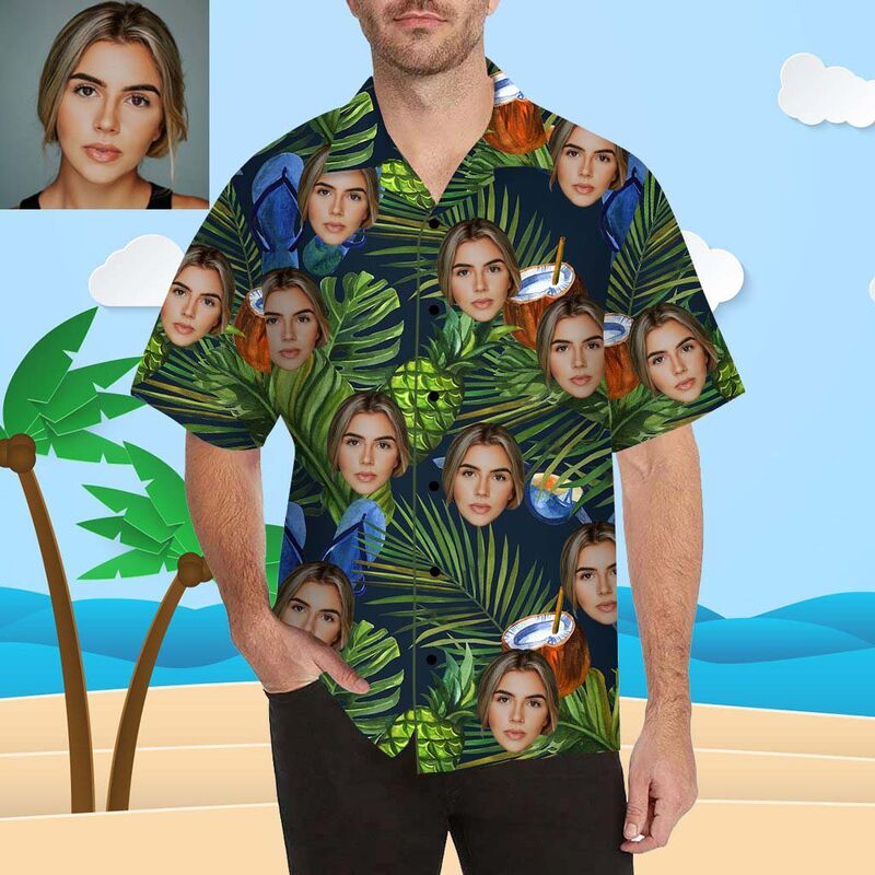Custom Face Flip-flops Leaves Fruits Men's All Over Print Hawaiian Shirt
