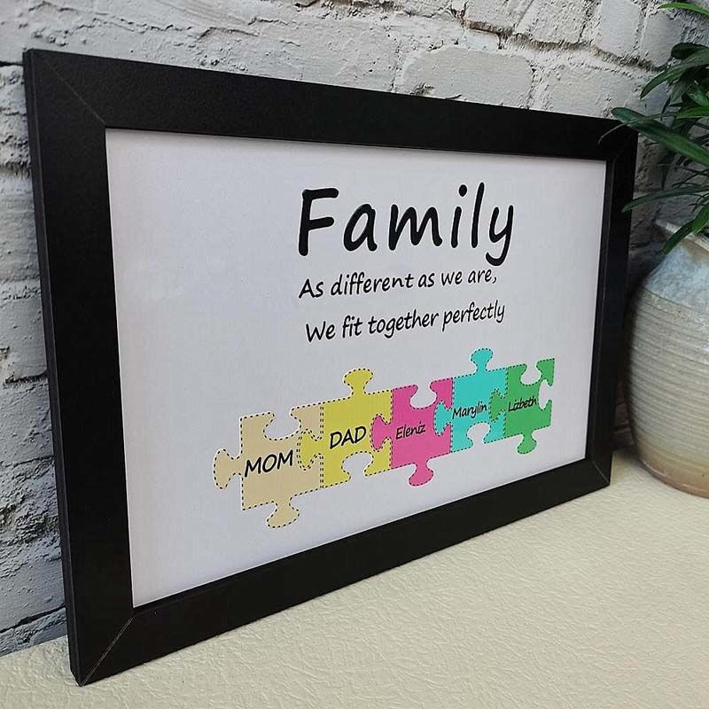 "We Fit Together Perfectly" Personalized Mom & Dad Puzzle Pieces Name Sign