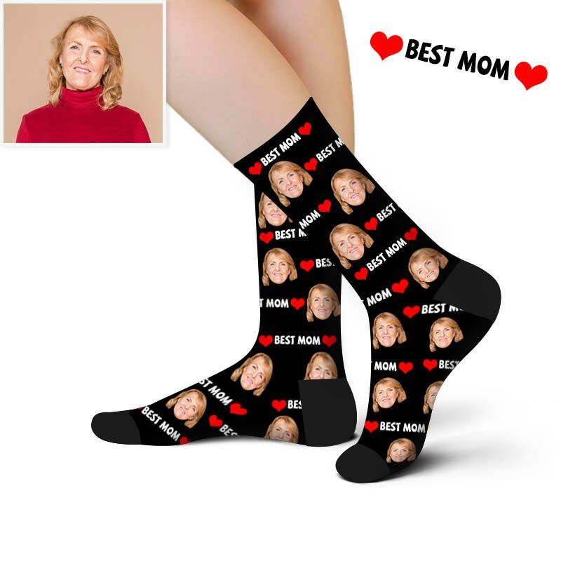 "Best Mom" Personalized Face Photo Socks Gift for Mom/Mother's Day