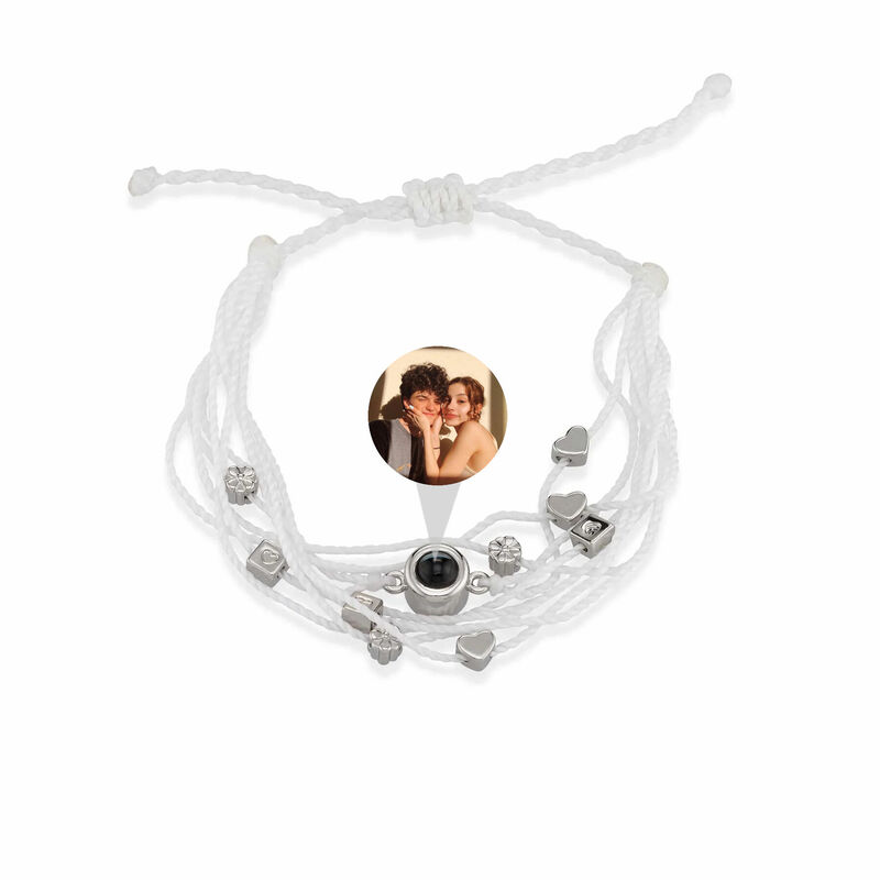 Personalized White Braided Rope Projection Photo Bracelet with Cute Charm Gift