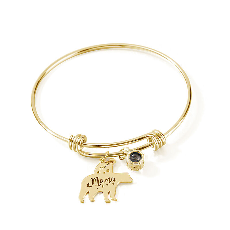 Personalized Projected Photo Bracelet with Custom Name Bear Charm