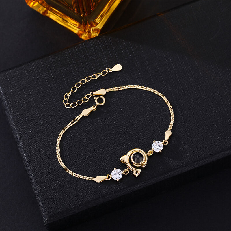 Personalized Projected Picture Bracelet With Cat Pendant Warm Anniversary Gift For Her