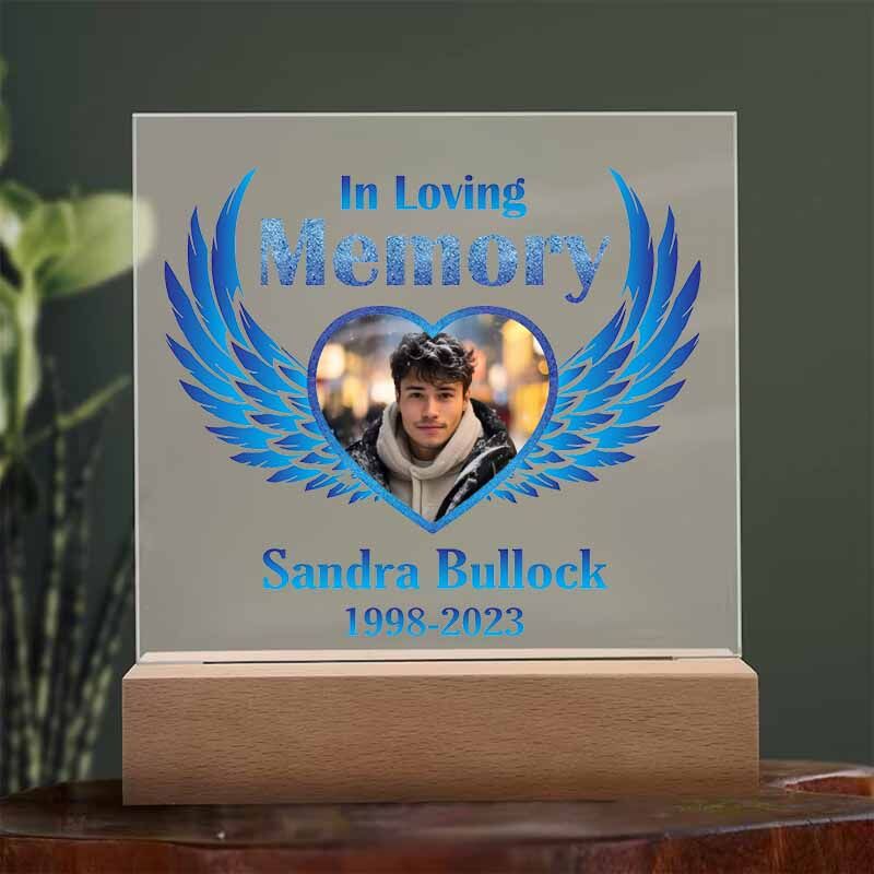 Personalized Acrylic Photo Plaque In Loving Memory with Angel Wings Memorial Gift for Family