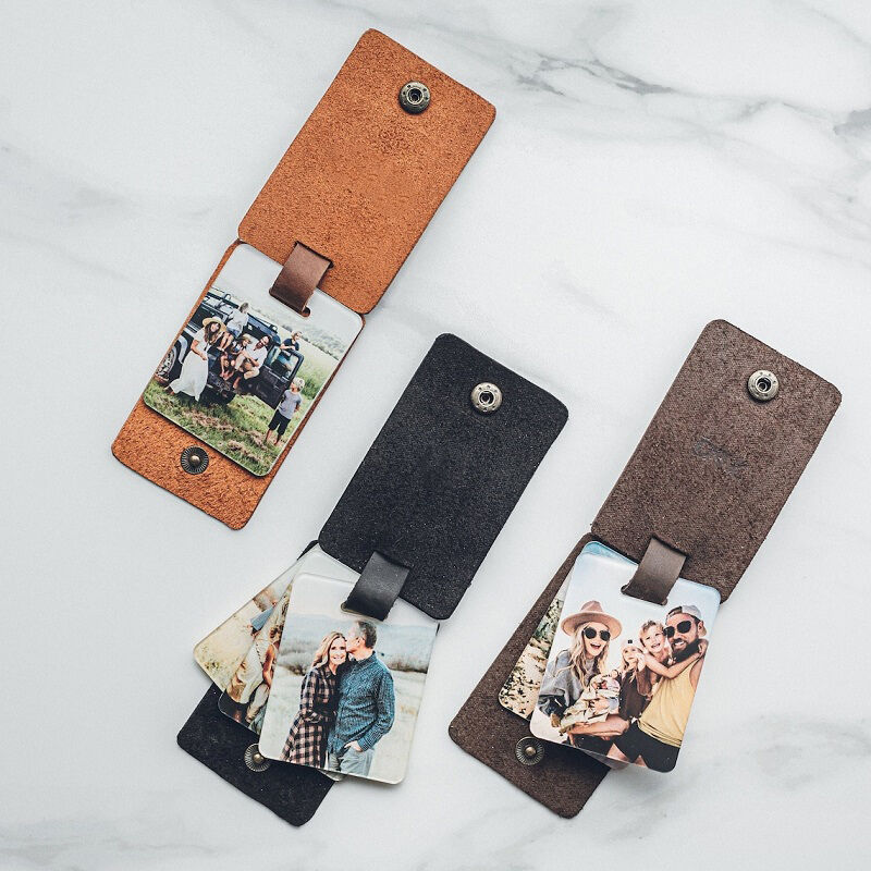 Porte-clés photo personnalisé avec étui en cuir et mots personnalisés Cadeau significatif pour papa et lui