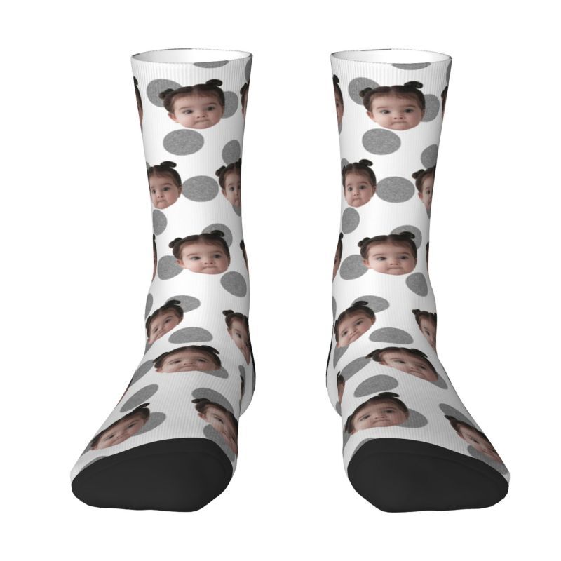 Customized Photo Socks Breathable Material with Grey Polka Dots for Friends