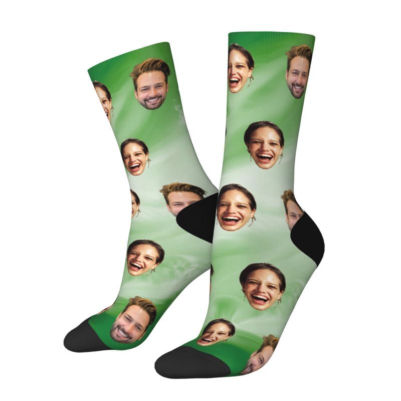 Customized Green Tie Dye Socks with Photo Printed Soft Socks for Couples