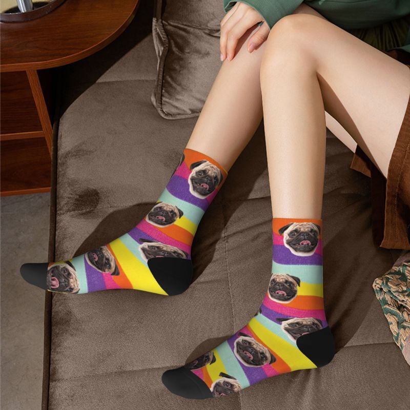 Personalisierte Tie Dye Face Socken Regenbogen mit Tierfotos bedruckt