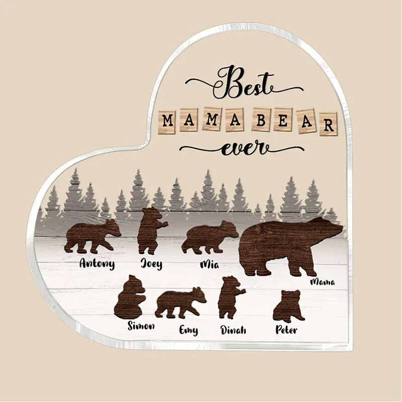 Personalized Acrylic Plaque Best Mama Bear Ever with Custom Baby Bears Names Meaningful Gift for Dear Mom