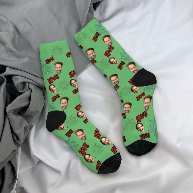 Customized Face Socks with Love Text for Anniversary Gifts for Couples