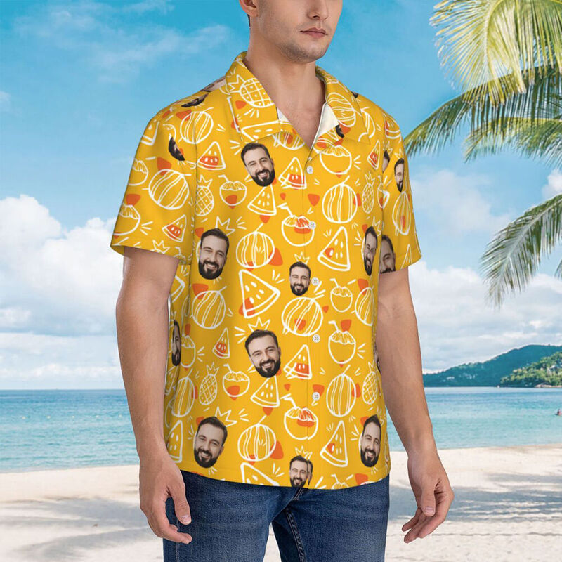 Camisa Personalizada Estilo Tropical Dibujo Sandía Amarillo Camisa Hawaiana Unsex