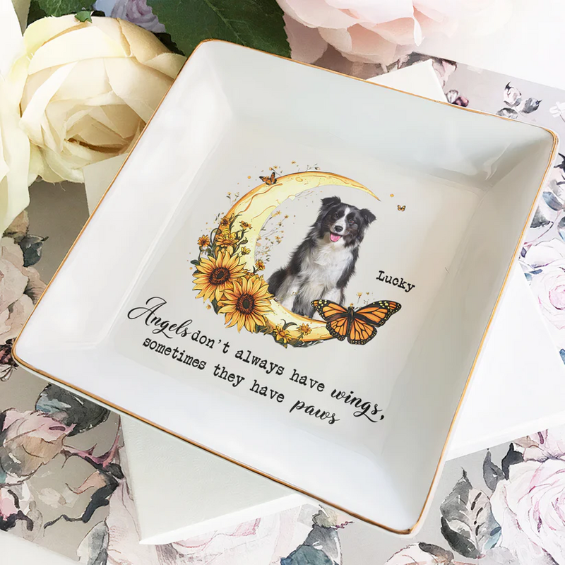 Personalized Picture Jewelry Ring Dish with Moon Pattern Unique Gift for Pet Lover