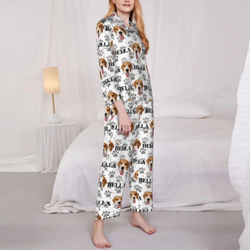 Pyjama personnalisé avec photo et nom d'animal de compagnie personnalisés et jolis motifs d'empreintes de pattes, cadeau pour les amoureux des animaux