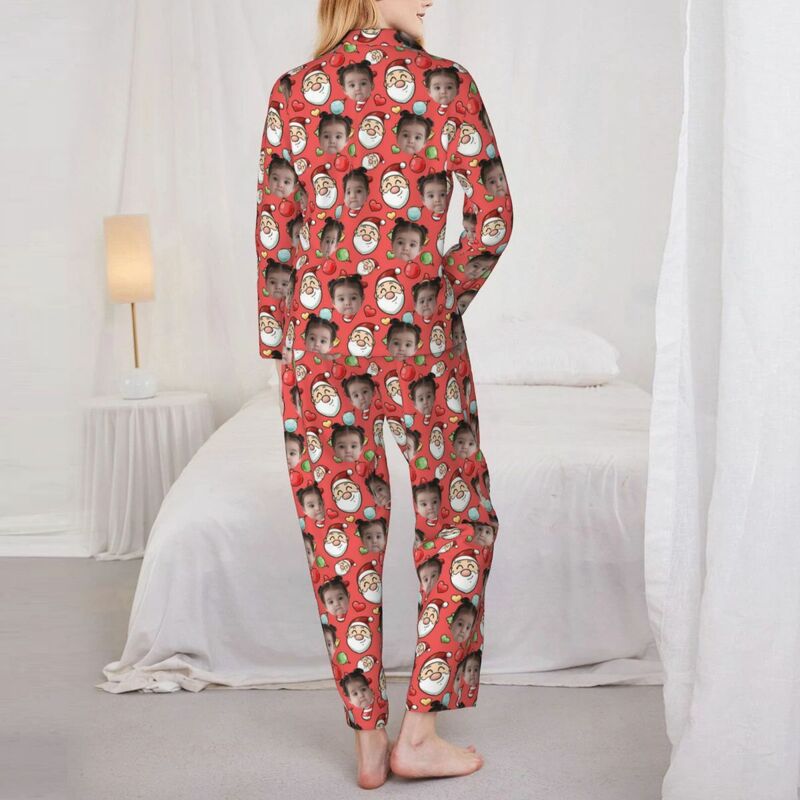 Personalisierte Pyjamas mit individuellem Foto Weihnachtsmann Bunt-Stil Muster Design Weihnachtsgeschenk für die Familie