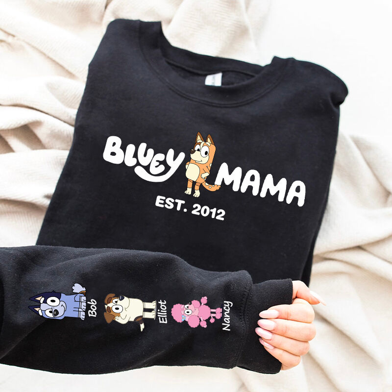 Personalized Sweatshirt Bluey Mama Custom Kids Cartoon Pattern Design Adorable Mother's Day Gift