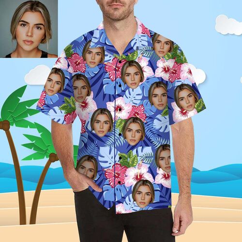 Individuelles Gesicht Tropische Pflanzen Herren Bedrucken Hawaii Hemd/Shirt