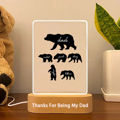 Personalisierte Acryl Plaque-Lampe Papa Bär und seine Babys mit benutzerdefinierten Namen für Super Dad