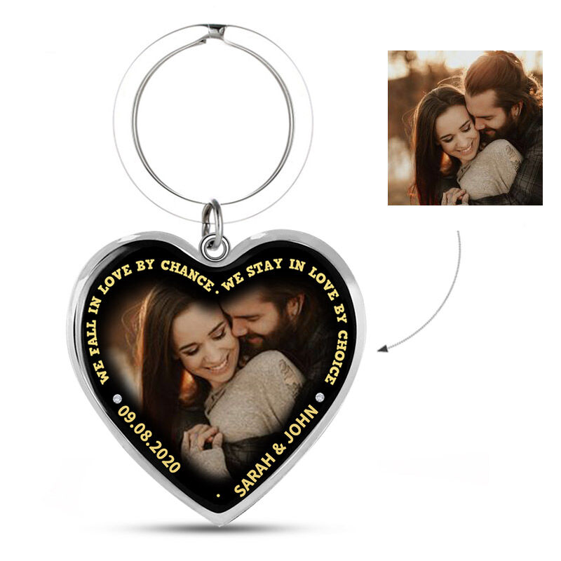 Personalized We Fall Love By Chance Memorial Photo Keychain