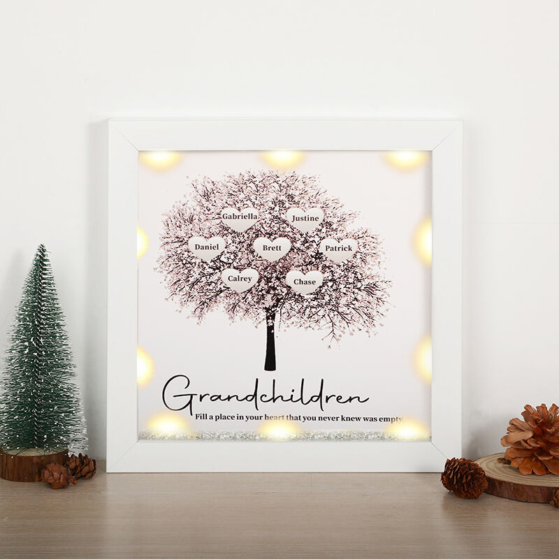 "Grandchildren Fill A Place in Your Heart" Custom Name Light Night Family Tree Frame