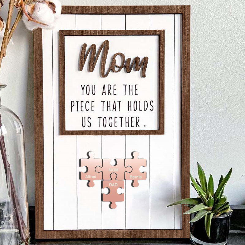 Personalized Rose Gold Name Puzzle Frame "You Are The Piece That Holds Us Together" for Mother's Day