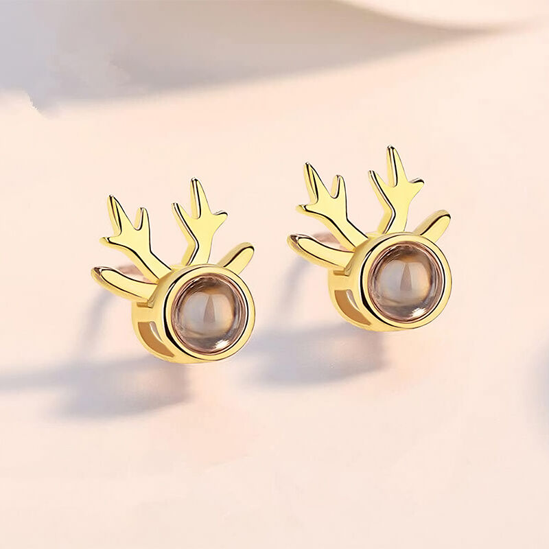 Personalized Picture Projection Earrings Exquisite Deer Horn Pattern