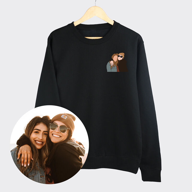 Sweatshirt personnalisé brodé sur mesure Photo de la sœur intime Cadeau significatif pour les amies