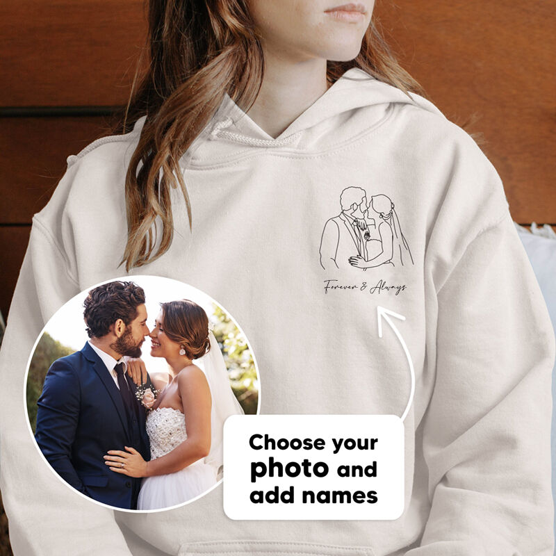 Personalized Hoodie Custom Embroidered Couple Line Photo and Messages Attractive Gift for Lover