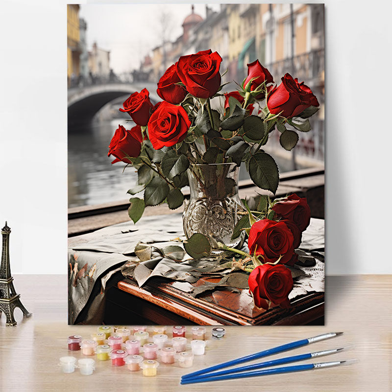 Red Rose Paint By Numbers Kits Romantic Gift for Your Love